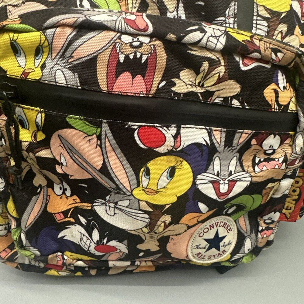 Vtg Converse X Looney Tunes Canvas Backpack All Over Print Bugs Taz Road Runner - Picture 3 of 9